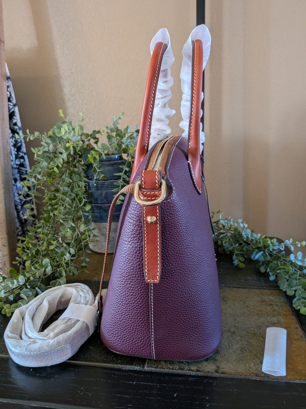 NWT! Dooney & Bourke Pebble Grain Domed Satchel in BORDEAUX - - Picture 3 of 9